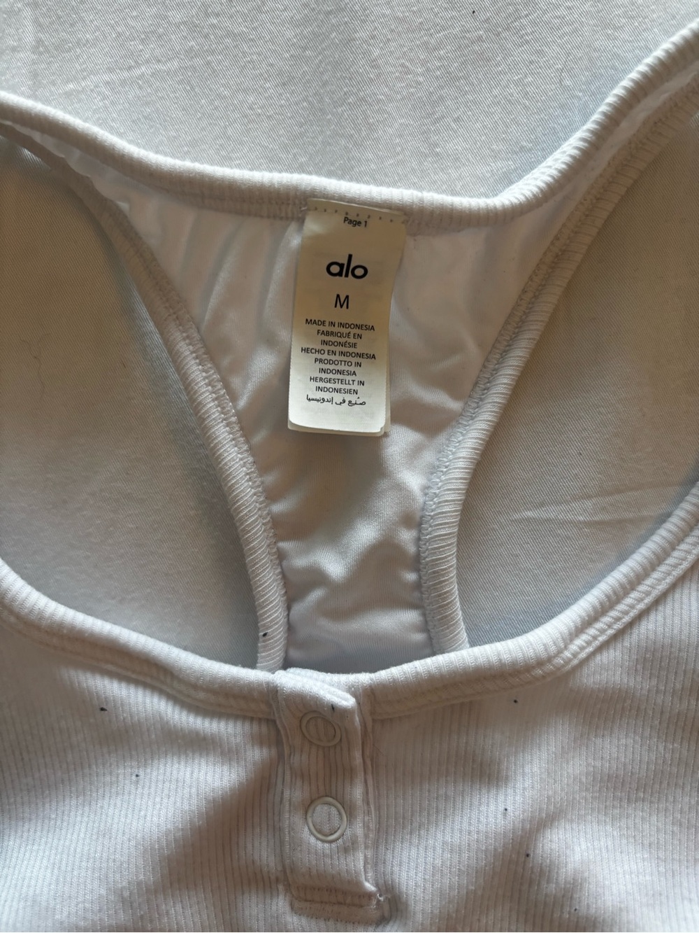 ALO Yoga White Ribbed Button-Front Racerback Tank - Picture 2 of 3